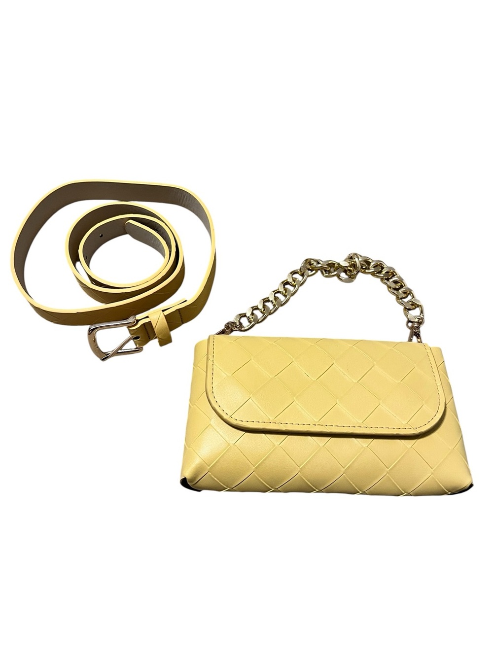 Small Woven Yellow Handbag with Removable belt